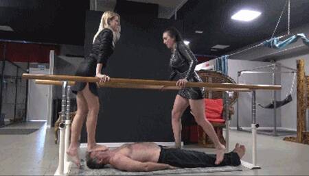 GLORIA & SCARLET - One day at Le Prisonnier club - BRUTAL trampling, facestanding, foot domination