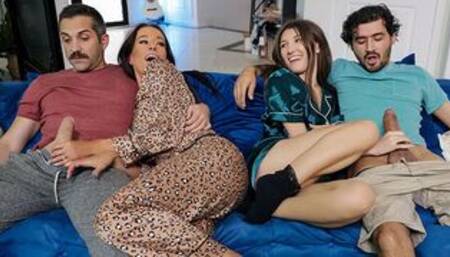 Sofie Marie & Maya Woulfe Help Step Dad & Step Son Fail The No Nut November Challenge -FamilyStrokes