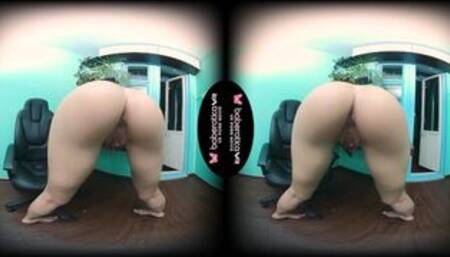 Solo Alexandra Roz with big tits shows off her shaved pussy in VR.