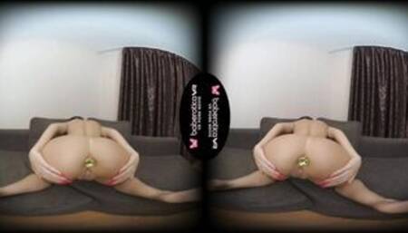 Solo brunette Jessika Wild ready for anal mastubating with sex toy in VR.