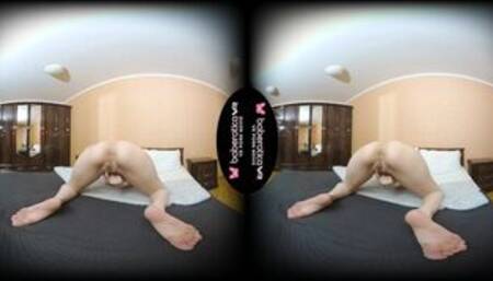 Solo girl Milena masturbating alone in the bedroom with a pink vibrator in VR.