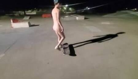 Girl Skateboarding completely naked