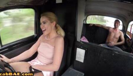 Taxi driving blonde babe sucks and rides passengers shaft