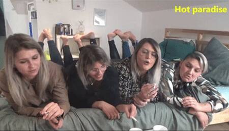 4 babes smoke a cig on my bed (Yummy  Noun's, Chloé, Solaine & Miley) HD - WMV