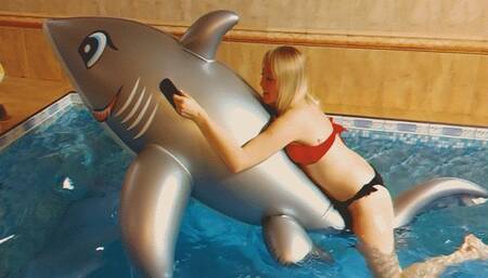 Alla hot fucks big rare inflatable shark and POP with her fingernail during orgasm!!!