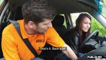 Czech babe bentover by hung tutor outdoors after giving bj