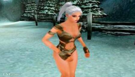 Sexy Cabal Female Blue Eyed Anime Warrior Dance, Striptease, Closeup Ass Boobs Twerking A