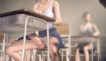 Futanari Asian Girl Masturbating in Classroom in Public