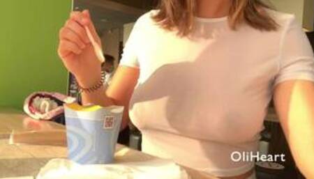 Girl flashing boobs at Mcdonalds