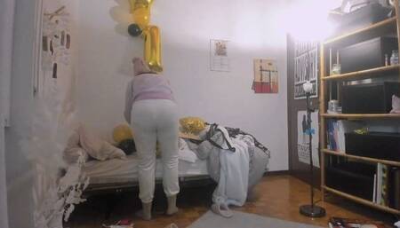 A collage of large balloons begin to take shape on the wall