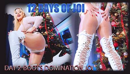 12 Day of JOI - Day 2 Thigh High Boot Domination Jerk off Game with Anastasia Pierce, Holidays Christmas Milf Femdom JOI Game, white shiny boots HD