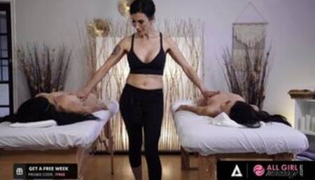 ALL GIRL MASSAGE - Gorgeous Vina Sky And Her Sexy Girlfriend Have 3-Way With Repressed Lesbian MILF