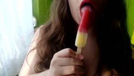Red lipstick slut sucking on popsicle - ASMR