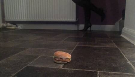 Chicken burger crushed with boots