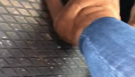 Dirty boots walk around store