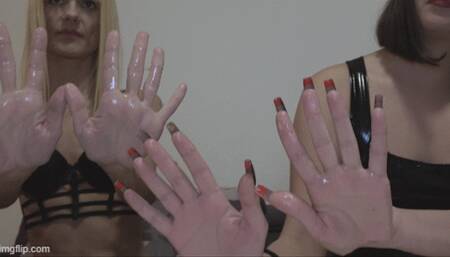 beautiful palms of girls and powerful hands