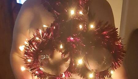 BBW wrapped in Christmas lights 1 - breast bound  BBW bondage socks rope bondage, BBW domination,bound breasts, bound tits, woman tied up, big tits, did, damsel,