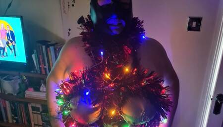 BBW wrapped in Christmas lights 2 - breast bound  BBW bondage socks rope bondage, bound breasts, bound tits,woman tied up,  big tits, BBW domination, damsel, did,