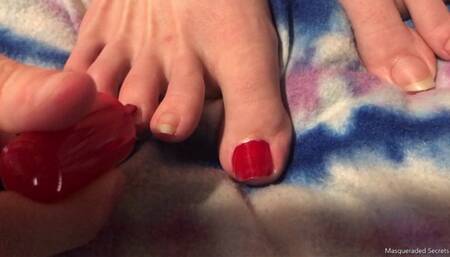 POV Painting My Extra Long Toenails Bright Red HD