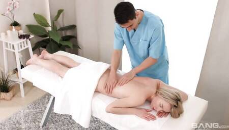 Poly White gets an internal massage from her masseuses big dick!