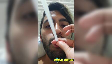 Cum inside a condom, drink the cum and cum a second time - Camilo Brown