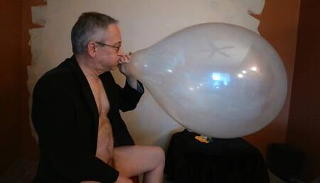Big balloon inflation jerk, cum and pop