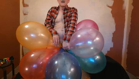 Balloon cluster fuck and pop with giant blimp balloon