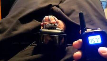 Sub uses a Shock Collar on his Dick while in Chastity