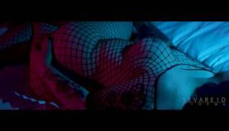 TS Kelly Quell masturbates in a fishnet outfit
