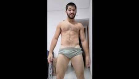 Straight exhibitionist hairy alpha hunk on speedos - Cocky stud - big bulge