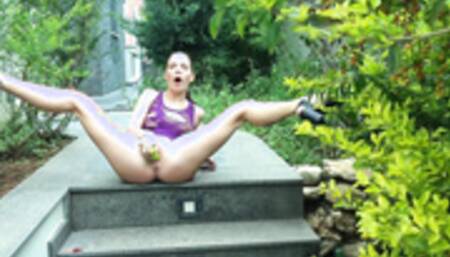 Teen Lovenia Fucks her Tight Pussy with a Vibrator outside on the Stairs (Lovenia Lux)