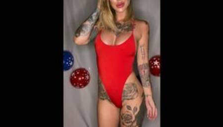 Kleio Valentien Blowjob and Suck On Dildo in One Piece Red Bathing Suit
