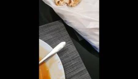 Step mom risky blowjob under table during an family dinner in the restaurant