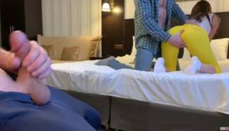 Amateur wife is fucking while cuckold husband is watching