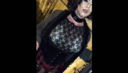 Lexxie Chantilly Halloween Public flashing - Showing dickgirl in the street