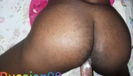 Fucking and cumming in horny step mom hairy black pussy while in the other room watching TV