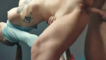 horny teen gets fucked at the pole with cum in mouth