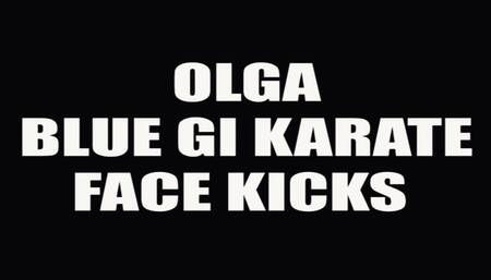 Olga blue gi karate face kicks