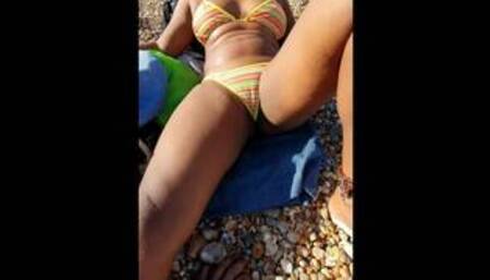 Hot LATINA Caught Adjusting Bikini Thong on a PUBLIC BEACH - Pussy Slip and Cameltoe POV Candid