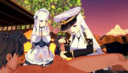 Azur Lane threesome - Belfast x Enterprise - 3D Hentai