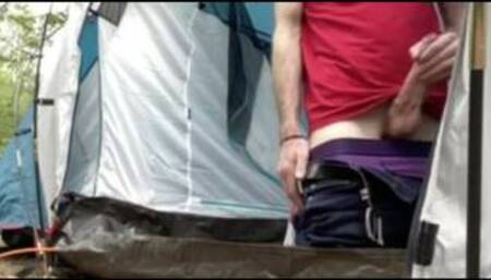 Camping wank - open tent door public exhibitionism - caught