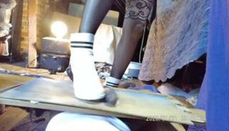 mistress cassidy ballbusting,,,trampling and punching him in the balls in high heels,fishnet sto