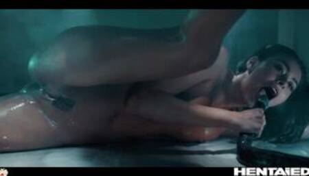 Alien Monsters fuck Alissa Foxy under the bed with huge Bukkake