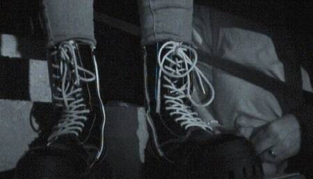 My cock on the staircase under Tanja's very extreme boots - Cam 3