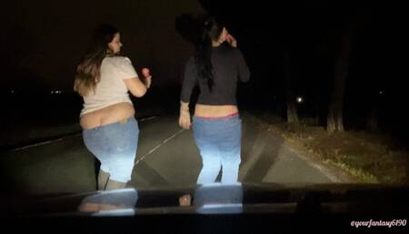 Butt crack dancing in front of the car