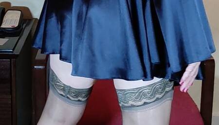 Hot crossdresser in sex satin backless playsuit