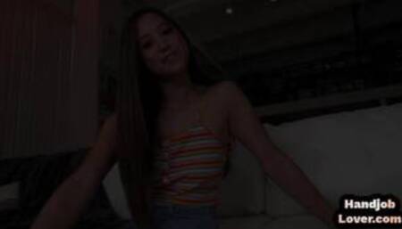 Asian sweetheart spreading her tight pussy POV