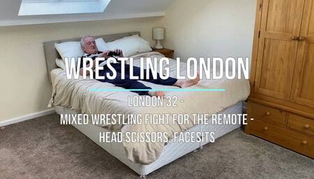 London 32 - Mixed Wrestling Fight for the Remote - Head Scissors, Facesits