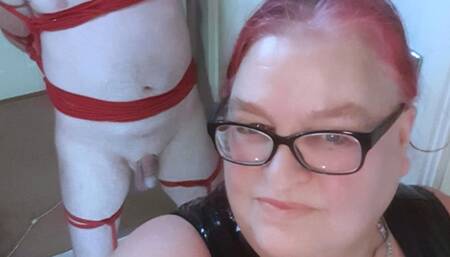 Post orgasm torment session on a man tied to ladder 4 BBW bondage, BBW domination, post cum play, post orgasm torment, man tied up, male bondage, man in bondage, bound and gagged man, femdom, polishing, handjob, pvc, edging, naked man, bound and gagged, l