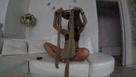 6 pantyhose put on and masturbates d